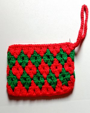 Crochet floral pouch